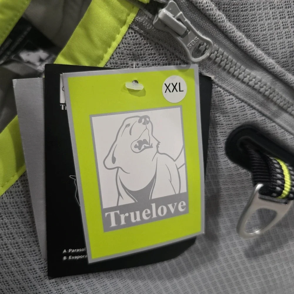 Truelove Dog Cooling Gray Reflective Vest Jacket Adjustable Zipper XXL 32.5-39.5